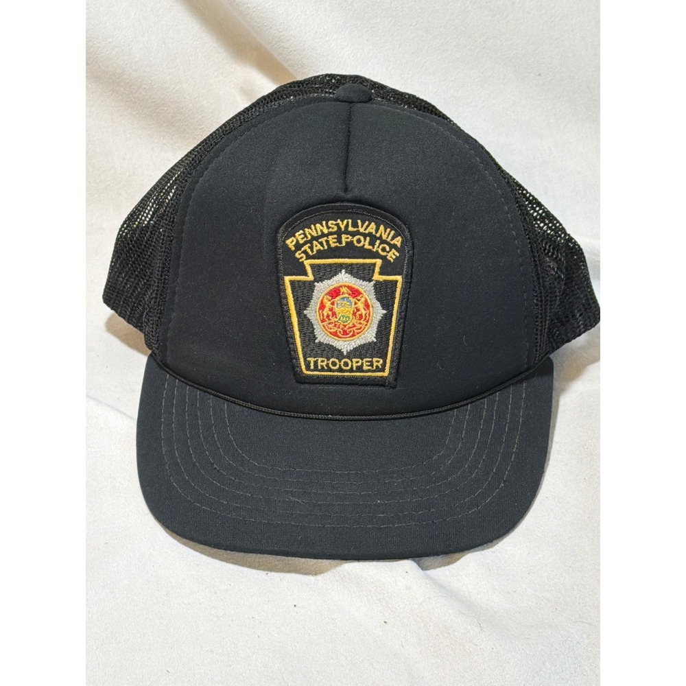 Vintage Pennsylvania State Police Trooper Trucker Hat Black Yupoong Snapback Cap